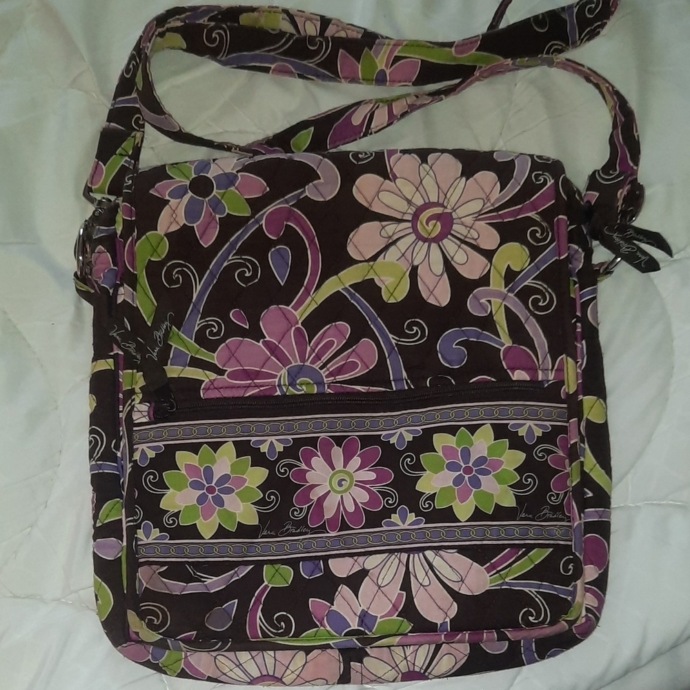 Purple and Pink Floral Crossbody Bag with Intricate Pattern